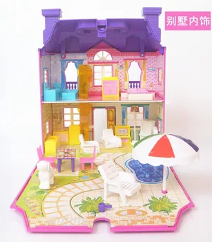 

Dollhouses toys happy family theme villa house princess house room toy suit with light music Furniture Kits girl child doll gift