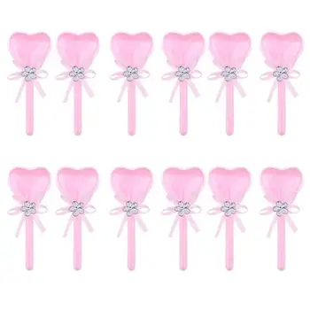 

12pcs Box Surprise A Candy Dragees Heart Shape Lollipop PVC with Ribbon for Anniversary Wedding - Pink