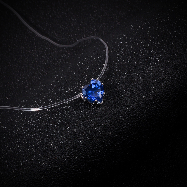 Lady Transparent Fishing Line Heart Pendant Necklace Invisible Chain Women Crystal Small Love Choker Collar Jewelry Gift