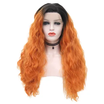 

AIMEYA Ombre Orange Loose Curly Lace Front Wigs for Women with Side Part Heat Resistant Synthetic Wig Glueless Natural Hairline