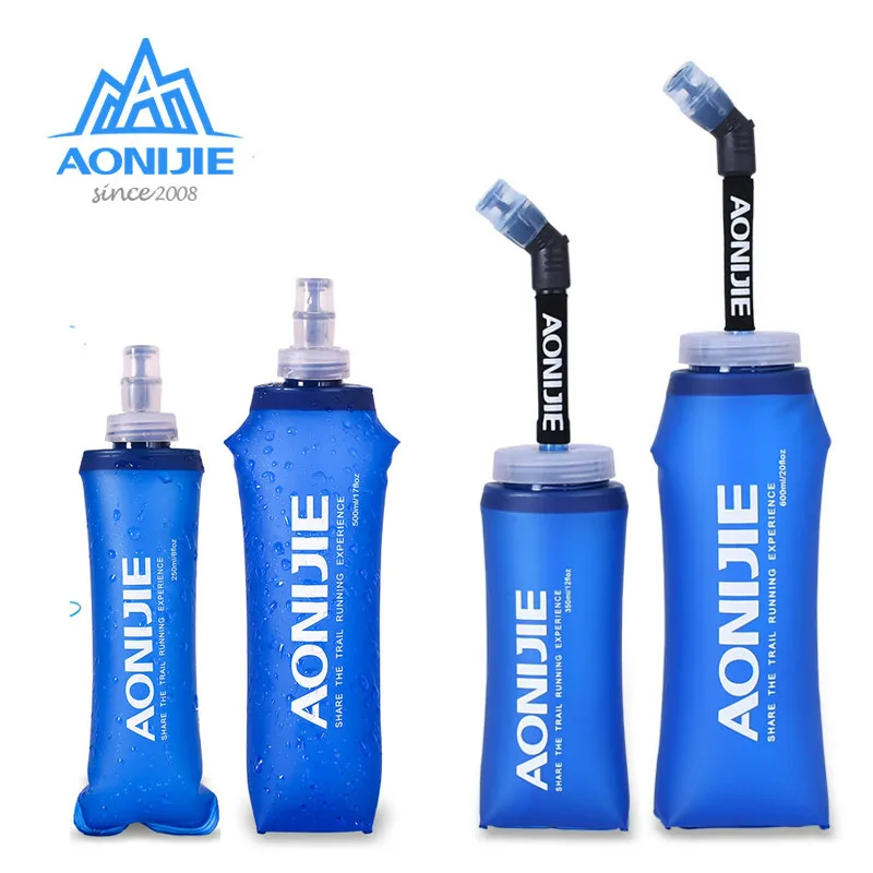 AONIJIE 야외 스포츠 접이식 소프트 물병, TPU 프리 러닝 워터 백, 허리 가방, 마라톤 조끼, 250ML-600ML 물병