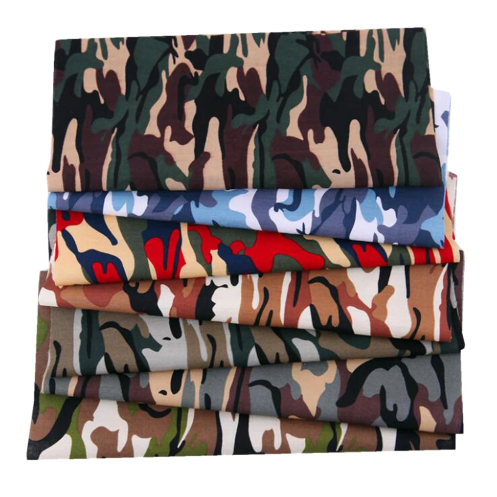 7 PCS (25cm x 25cm) No Repeat Design Printed Camouflage Cotton Fabric for Patchwork Sewing Tissue Quilting Squares Bundles