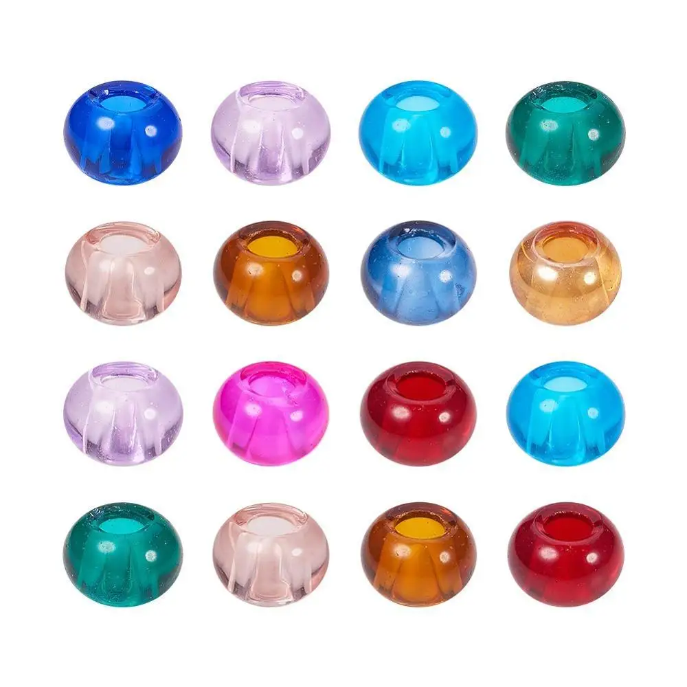 

Glass European Beads, Large Hole Beads, Rondelle, Size: about 15mm in diameter, 10mm thick, hole: 5mm.