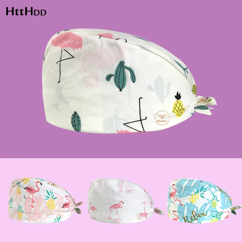 

Cartoon Print Scrub Cap for Women Men Beauty Salon Workers elastic Hat Pet Grooming Agency Work tail cap Spa Scrubs Hats Unisex