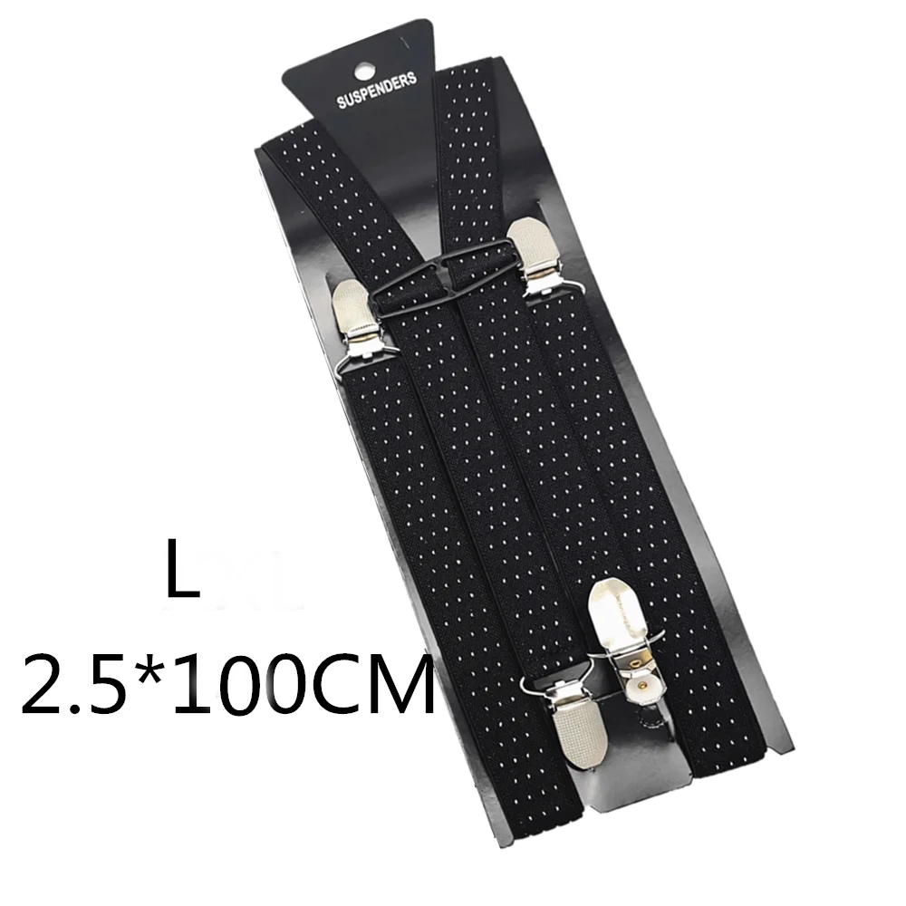 Black dot-100cm 2,5 см ширина, для взрослых и детей, жаккардовые подтяжки в горошек, для мужчин и женщин, эластичные регулируемые подтяжки, подтяжки, свадебная праздничная одежда, подходящая рубашка - Цвет: Black dot-100cm