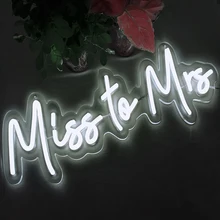 

Custom Neon 22''x 7.2'' inches Led Miss To Mrs Light Party Flex Transparent Acrylic Neon Light Sign Wedding Wall Decor Marriage