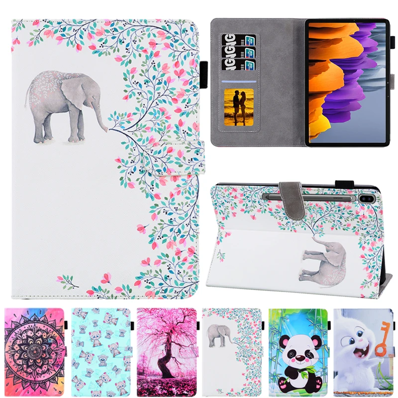 

For Samsung Galaxy Tab S7 Case SM-T870 T875 T876 2020 11 inch Cartoon Elephant Leather Cover For Samsung Tab S7 11" Cover Cases