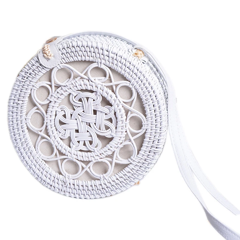 

White Hollow Out Vintage Women Rattan Bag Woven Handmade Rattan Straps Shoulder Bags Ladies Chinese Knot Crossbody Bag