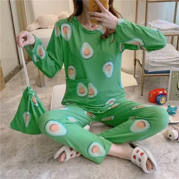 

2020 Spring New Arrival Fashion Pajamas For Women Long Sleeve And Trousers Pajama Sets With Avocado On Them Loose Comfort Suits