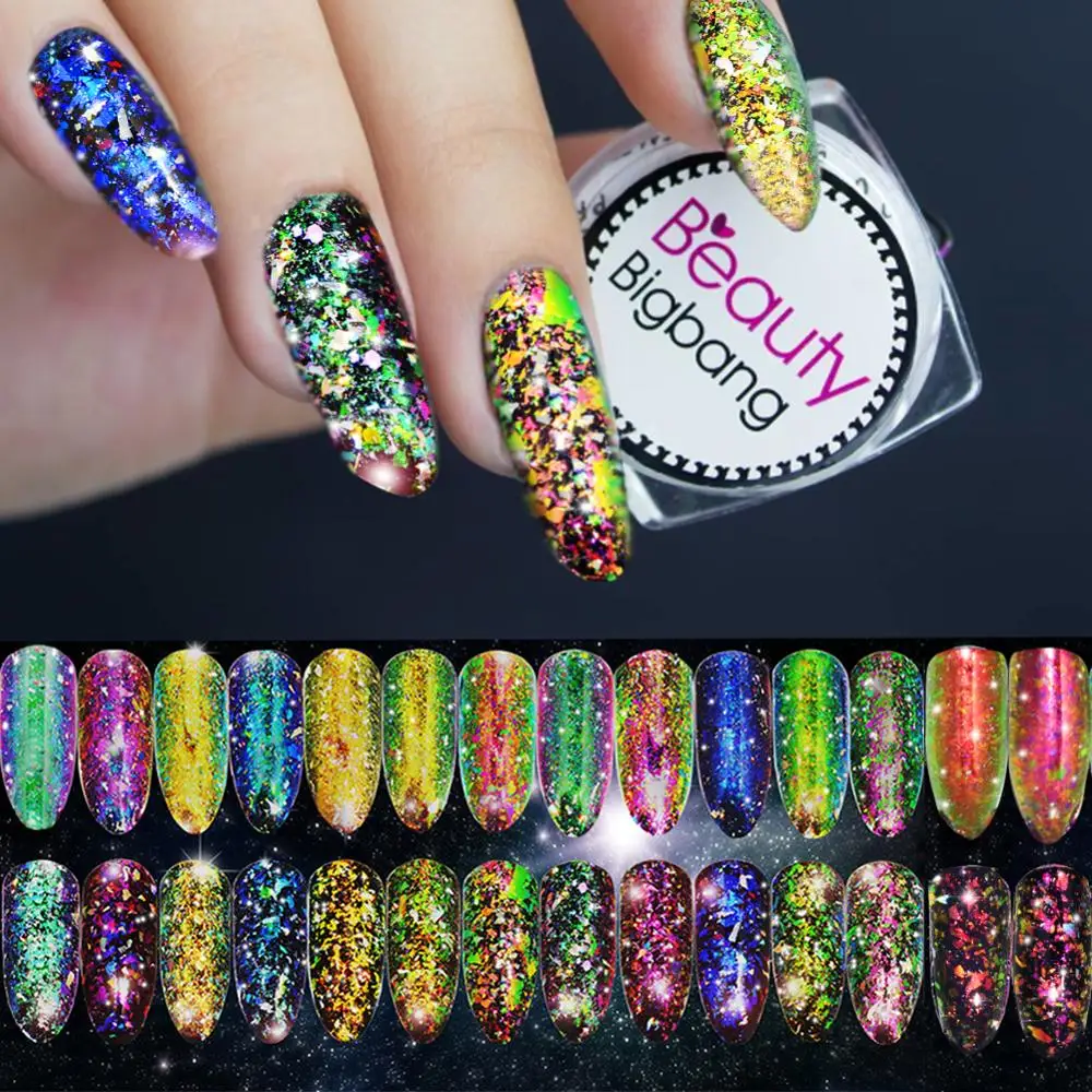  BeautyBigBang 0.2g Chameleon Nail Glitter Paillette Irregular Powder Coral Color Nail Art Glitter S