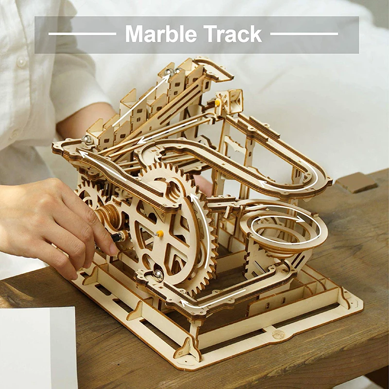 Robotime ROKR DIY Marble Run Blocks игра 3D деревянная головоломка Waterwheel модель американских