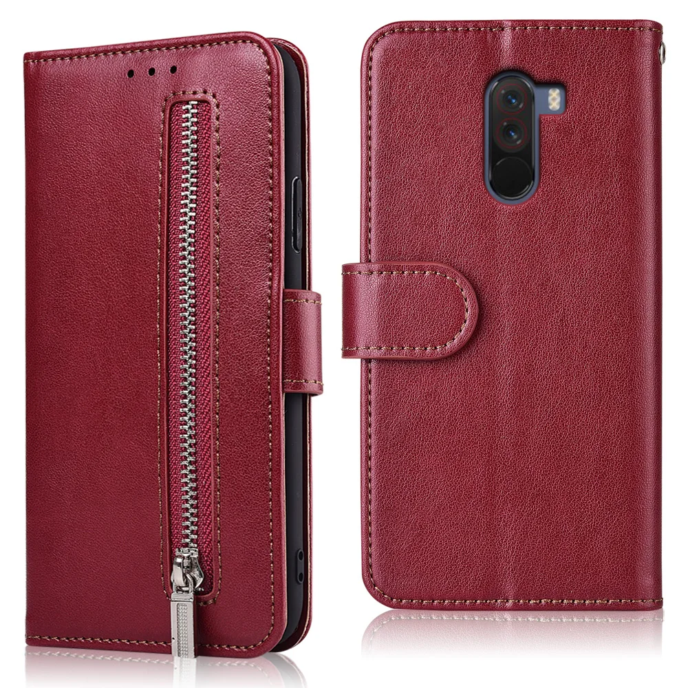 

For On Xiaomi Pocophone F1 Case Zipper Luxury Flip Wallet Leather Case For Pocophone F1 Coque For POCO F1 Case Flip Cover