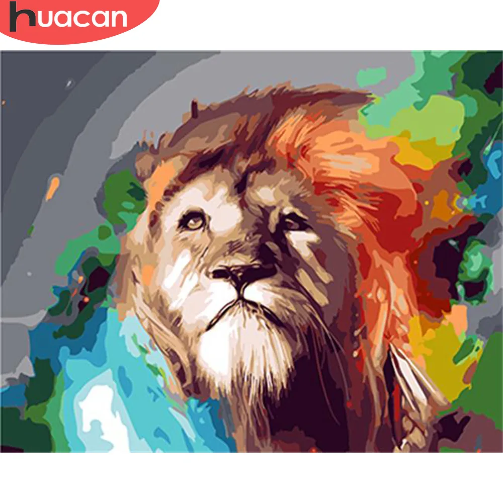 

HUACAN DIY Oil Painting By Numbers Lion Animals HandPainted Kits Drawing Canvas Pictures By Numbers Home Decoration Gift