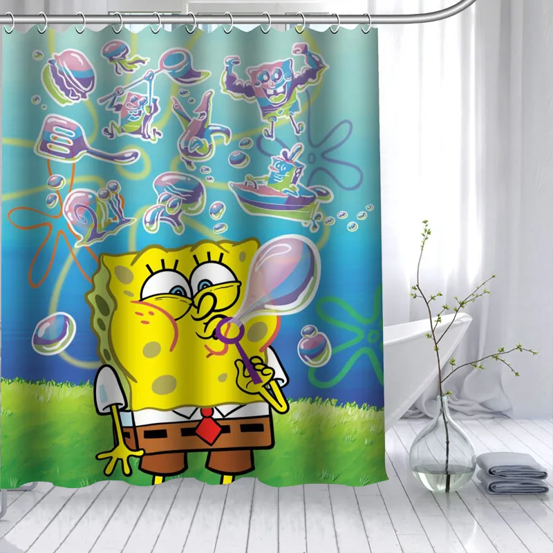 

New Arrival Spongebob Shower Curtain Polyester Fabric High Defintion Print Bathroom Curtain Waterproof 12 Hook Bath Curtain