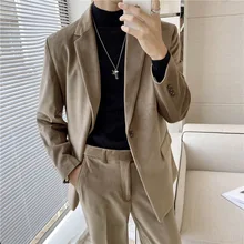 OIMG – costume deux pièces en velours, léger, style britannique, couleur unie, large, ample, décontracté, petit, automne 