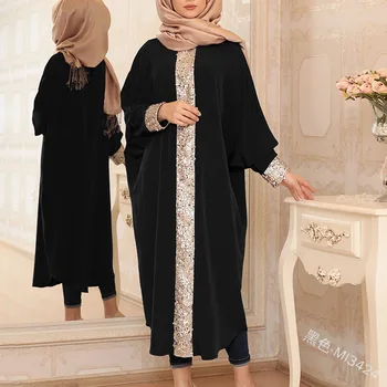 

A new 2019 Muslim gown with sequined loose-fitting dress with sleeves tucked at the fron