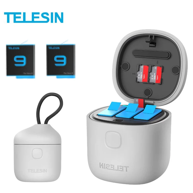 TELESIN 3Pack Battery 1750mAh For GoPro 9 3 Slots Charger TF Card Reader Storage Charging Box for GoPro Hero 9 Black