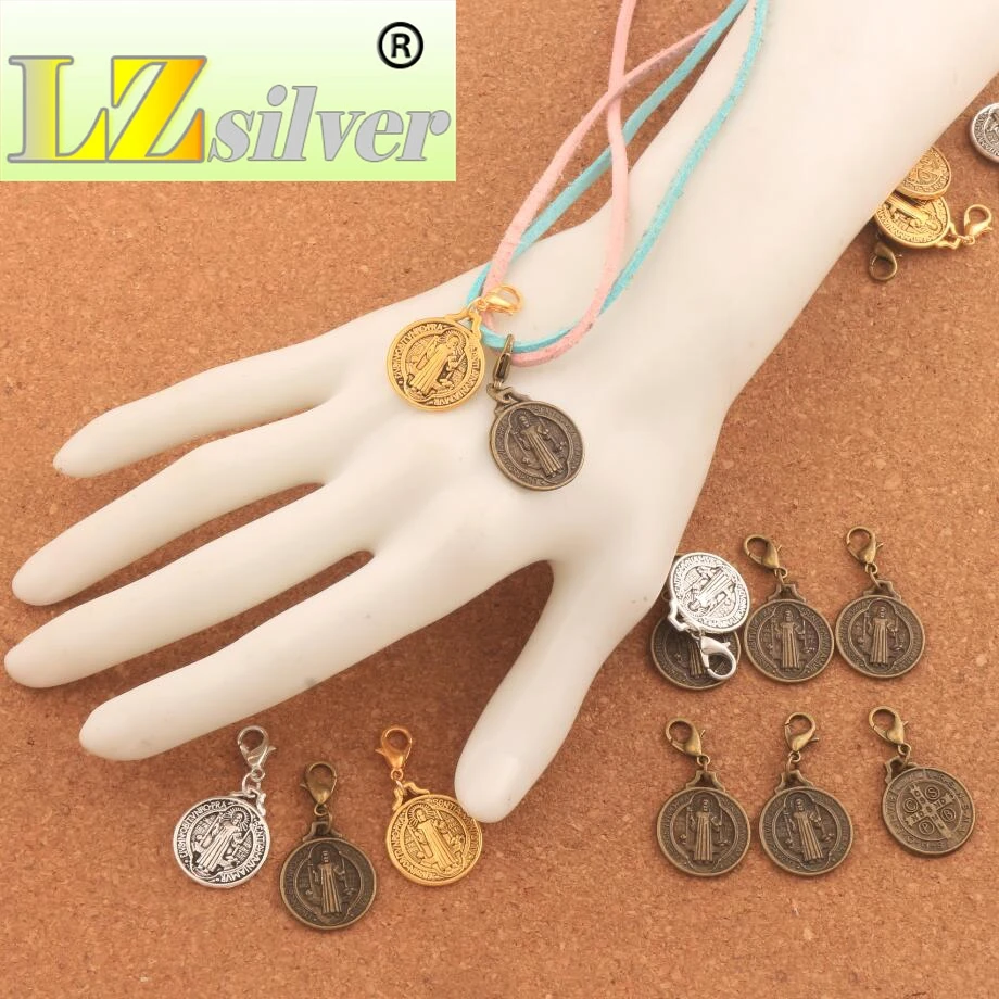 18.3x35.1mm Saint Benedict Medal Cross Clasp European Lobster Trigger Clip On Charm Beads 100PCS Zinc Alloy Bronze  C496