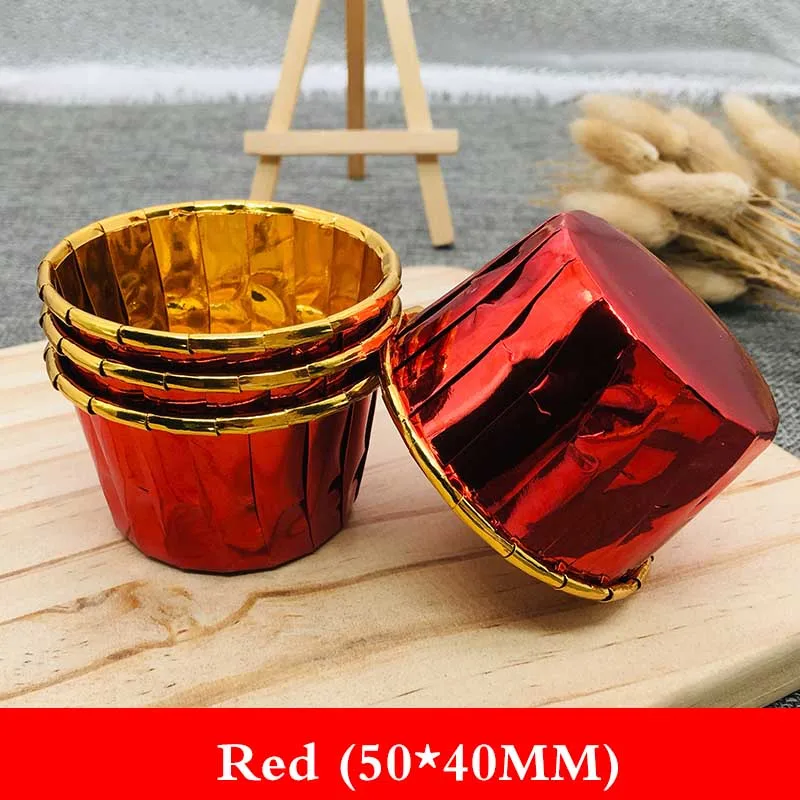 red 10 шт. Золотой Серебряный торт Кондитерская бумага для маффинов чашки Алюминиевая Фольга инструменты для украшения торта чашка обертка для кексов для свадебной вечеринки C2662 - Цвет: red