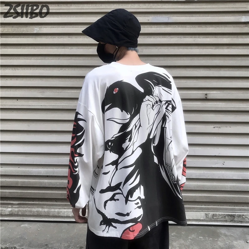 Наруто Учиха Итачи Шаринган принт Мужская футболка с длинным рукавом Harajuku унисекс футболка уличная одежда с японскими аниме-принтами хип-хоп Футболка