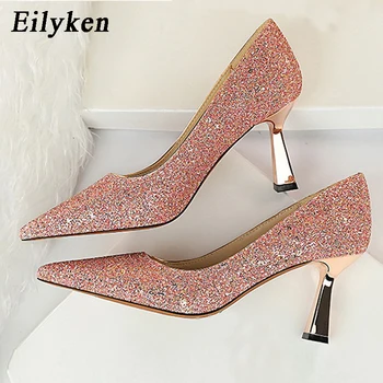 

Eilyken New Spring Design Pointed Toe Glitter Bling Sequins Banquet Women Strange Heel Shoes Gold Sexy Ladies High heels