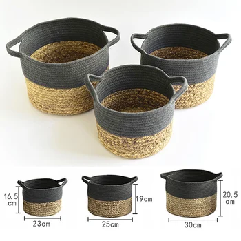 

1 Piece Seagrass Storage Basket White Grey Indoor Planter Cover Cotton Rope & Natural Woven Pot Basket