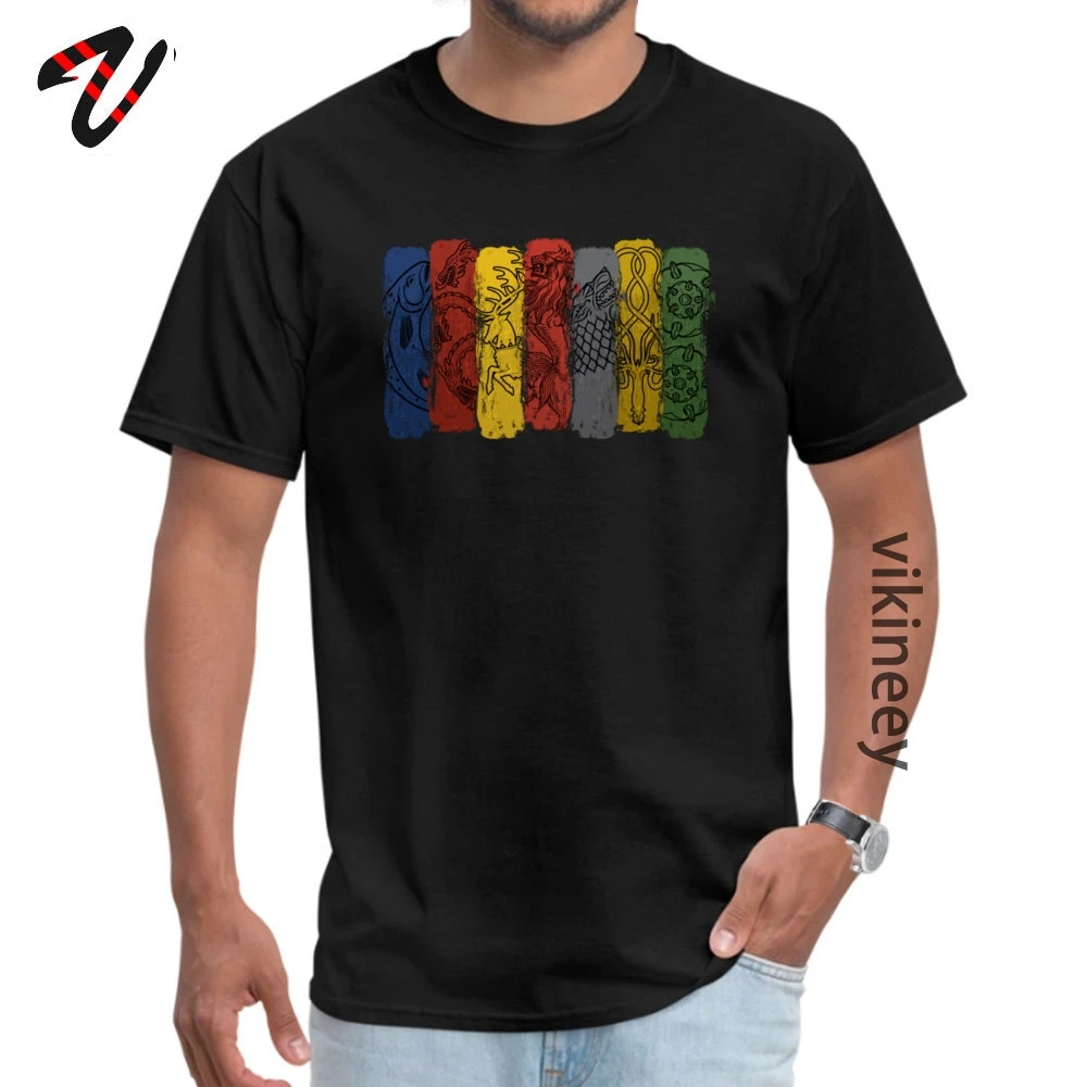 All_Houses_Logo__Game_of_Thrones_ Round Neck T Shirts Summer Normal Tops &amp;amp; Tees Short Sleeve Faddish Cotton T-Shirt Men All_Houses_Logo_-_Game_of_Thrones_748 black