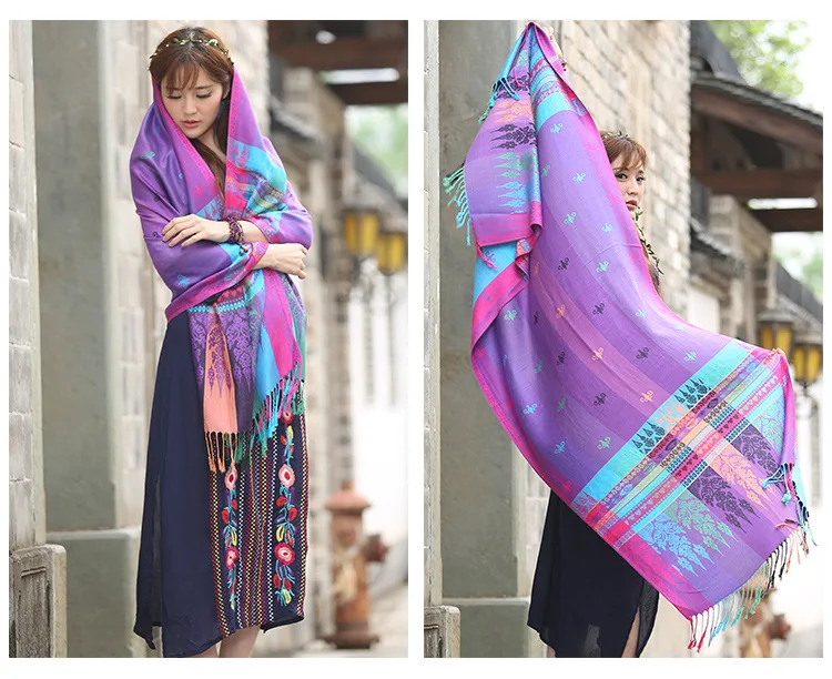 Богемский дизайнерский женский шарф с принтом китайский национальный стиль цветочный узор кисточка зимний теплый мягкий длинный дорожный шарф-одеяло