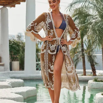 

Beach Woman Women's Clothing For The Clothes Swimsuit Swimwear Womens Cover Origin New 2020 Lace Embroidery Dress Cotton Animal