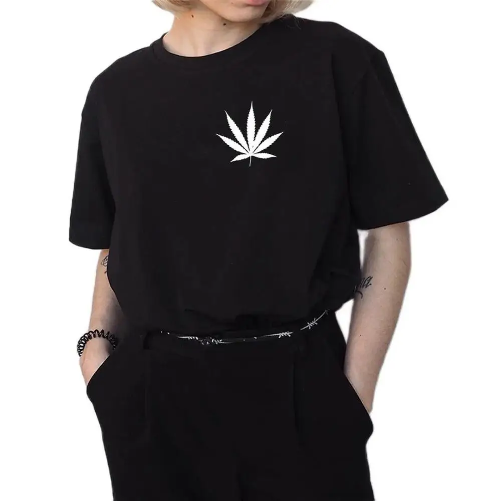 Graphic Tee Tops T-Shirt Womens Clothing Weed Fashion Women Casual Cotton Leaf Plant-Print