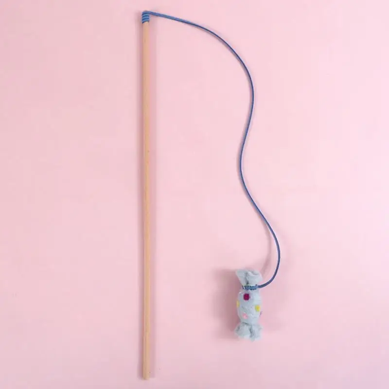 

Cat Toy With Wood Wand Creative Candy Design Cat Teaser Wand Pink Blue Kitten Interactive Tools Pet Supplies мягкие игѬђки