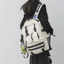 

Large Capacity Travel Rucksack+2 Small Pouch Bags Black White Panelled Backpacks for Teenage Beautiful Nylon School Students Bag