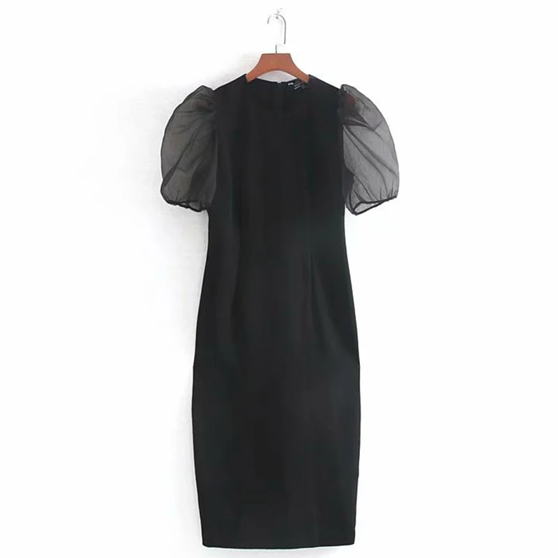 Модные черные серьги ZA платья женские прозрачные газовые пышные рукава для девочек подарок на день рождения женское длинное платье оптом