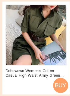 Dabuwawa женское хлопковое повседневное армейское зеленое платье с высокой талией новое летнее модное очаровательное свободное платье на молнии DN1BDR086