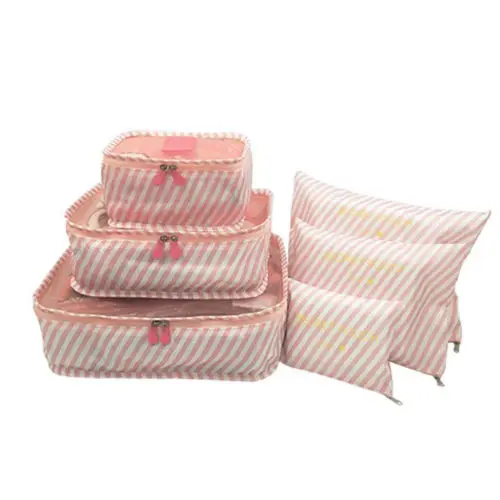 6 шт. дорожная сумка для хранения водонепроницаемая одежда куб для упаковки багажный Органайзер набор - Цвет: Розовый