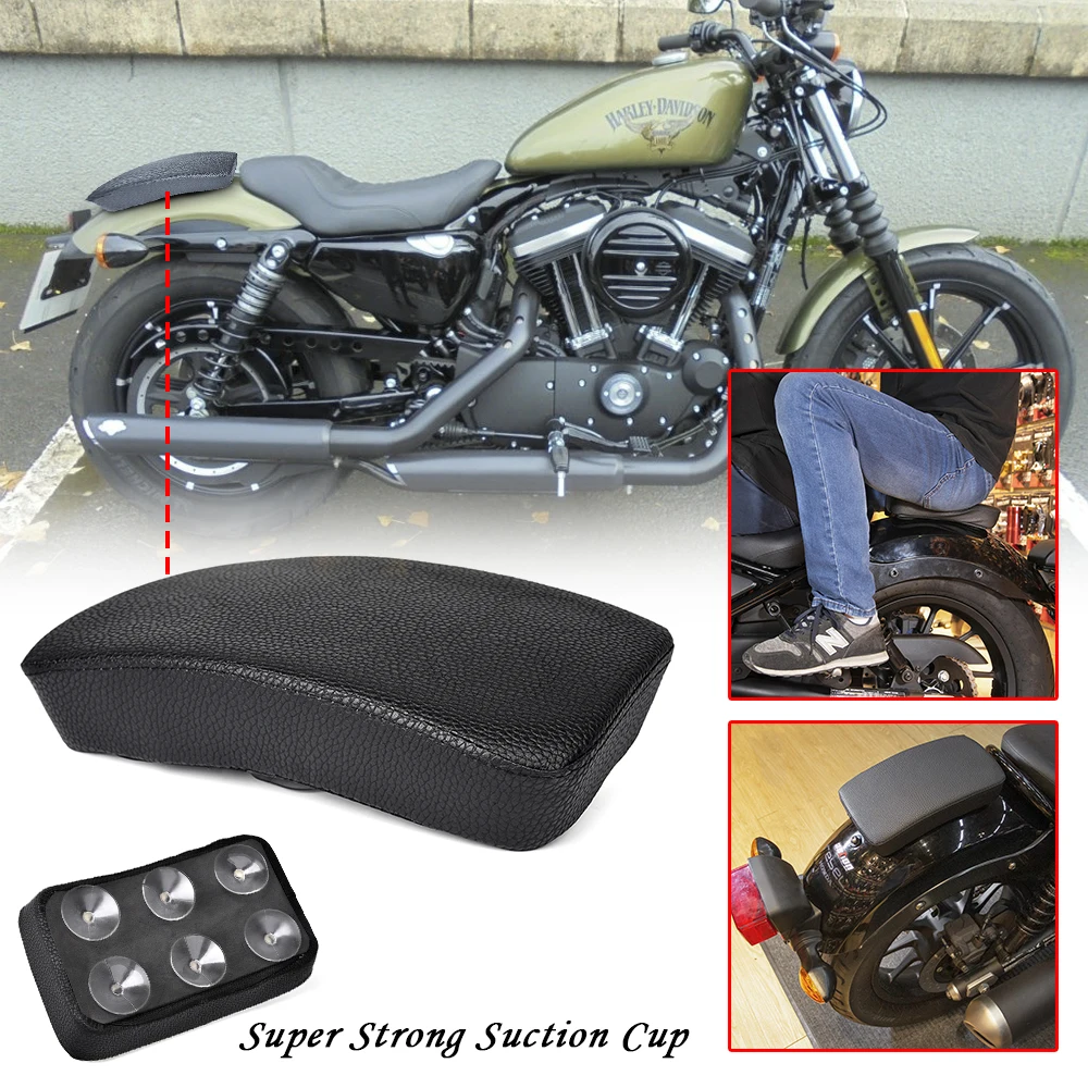 Motorcycle 6 Suction Cup Seat Black Rectangular Pillion Passenger Pad for Custom Chopper Cruiser 