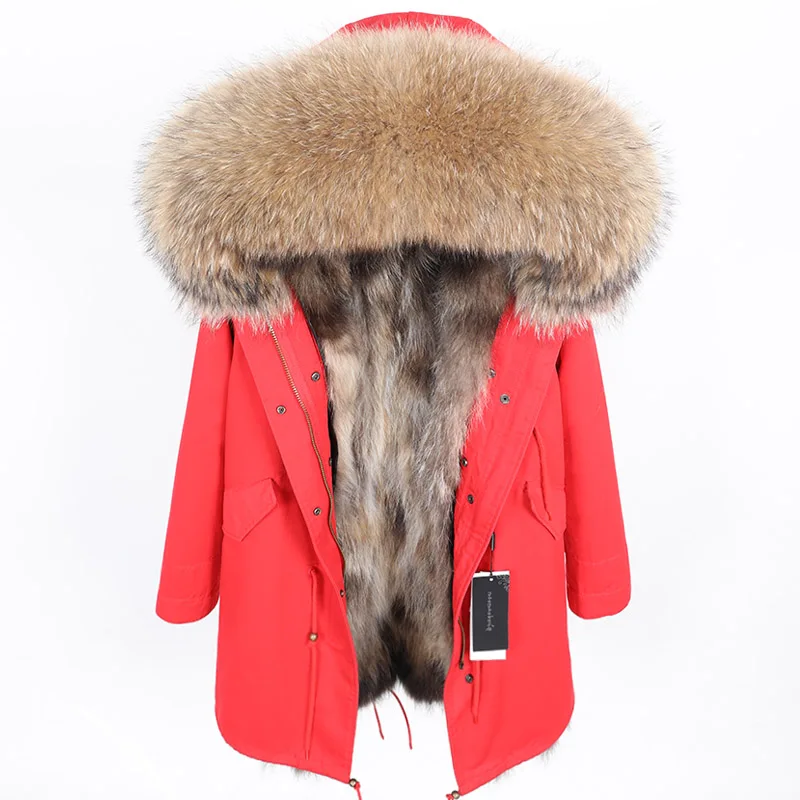 MAOMAOKONG/зимняя женская кожаная куртка больших размеров пальто из натурального меха енота съемная меховая подкладка X Длинная Куртка парка щука - Цвет: D33-1