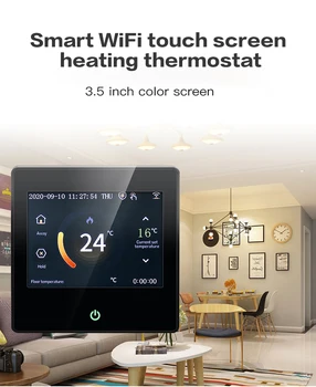 

Myuet Wifi Smart Heating Thermostat Touch Screen Heating Thermostat 3.5 inch Color Screen Voice Control Thermostat ME10216