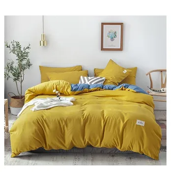 

Simple Solid Luxunry Sanding Washed Cotton Soft 4 Pcs Bedding Sets Flat Sheet A/B 1.5m 2.0m Duvet Cover Pillowcase Home Textile