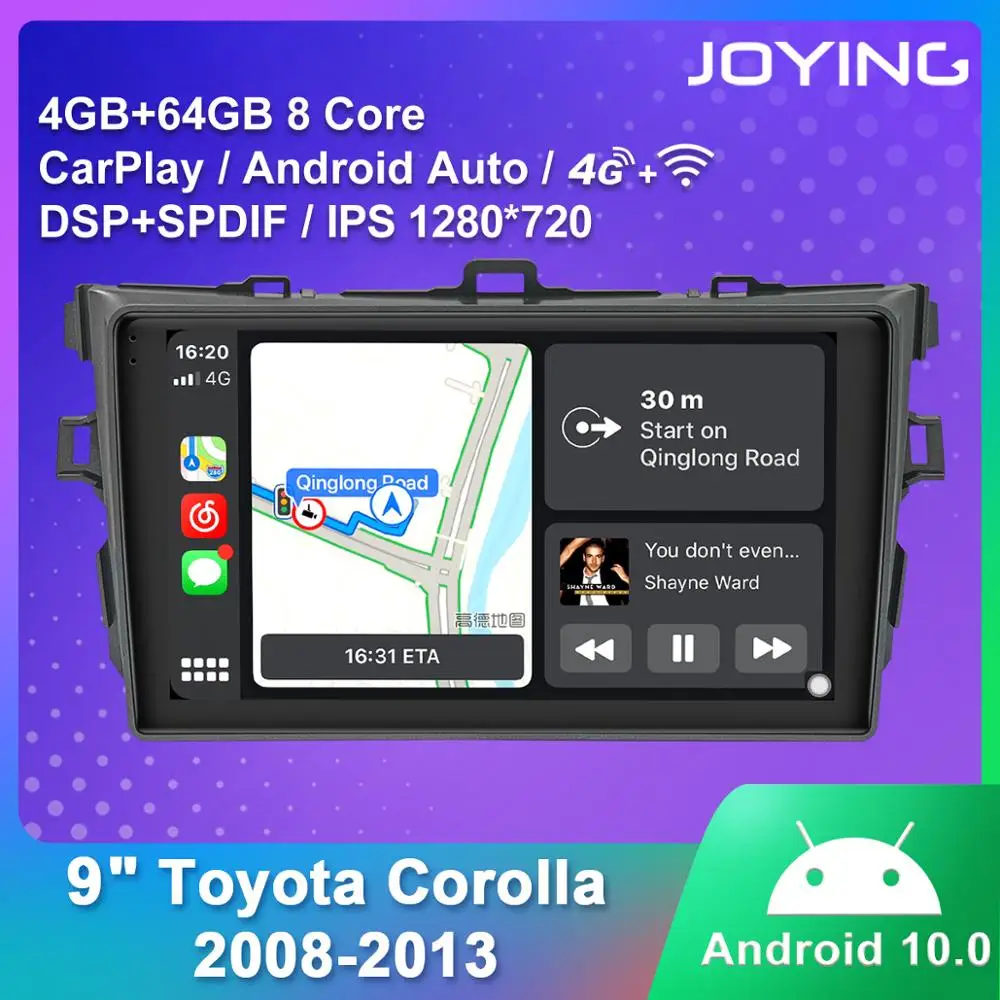 JOYING 9 inch IPS car radio 4GB RAM+64GB ROM multimedia player GPS Navigation RDS with carplay&amp4G for TOYOTA Corolla 2008-2013 |