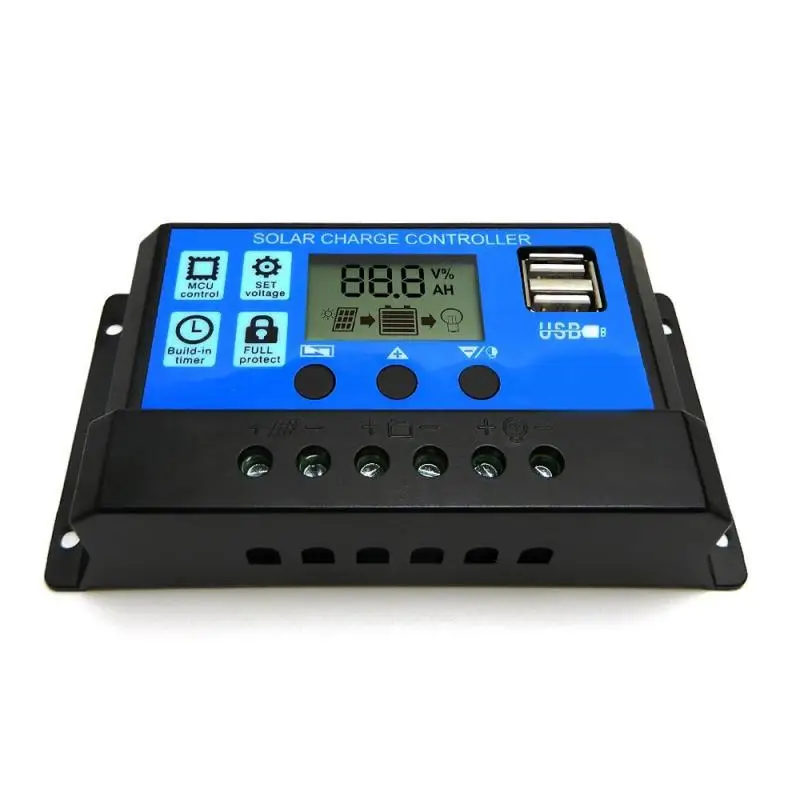 Автоматический Солнечный Контроллер заряда PWM 30A/20A/10A 12V 24V с двойной ЖК-дисплей USB 5V Солнечный Выход Панель PV Контроллер дома PV