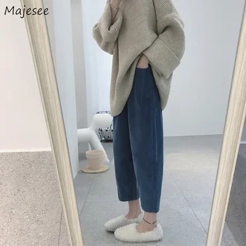 

Pants Women Corduroy Large Size 4XL Solid Korean Style Spring Casual Fashion Students Female Straight Trousers Daily Simple Chic