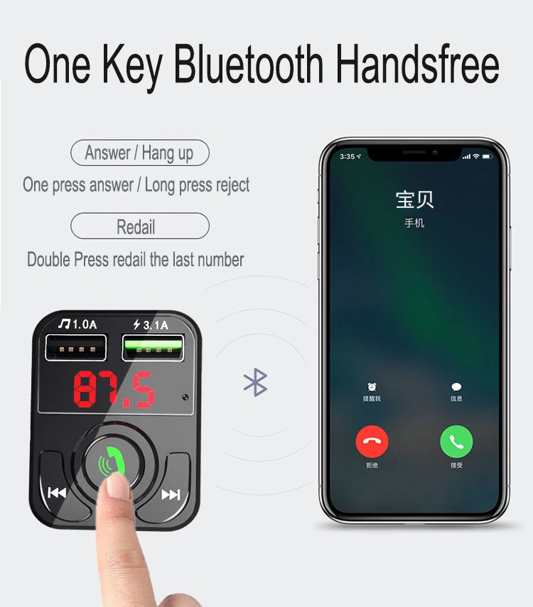 JINSERTA Bluetooth 5.0 FM Transmitter Car Handsfree Calling Dual USB Charger Support U Disk/ TF Card Mp3 Music Player
