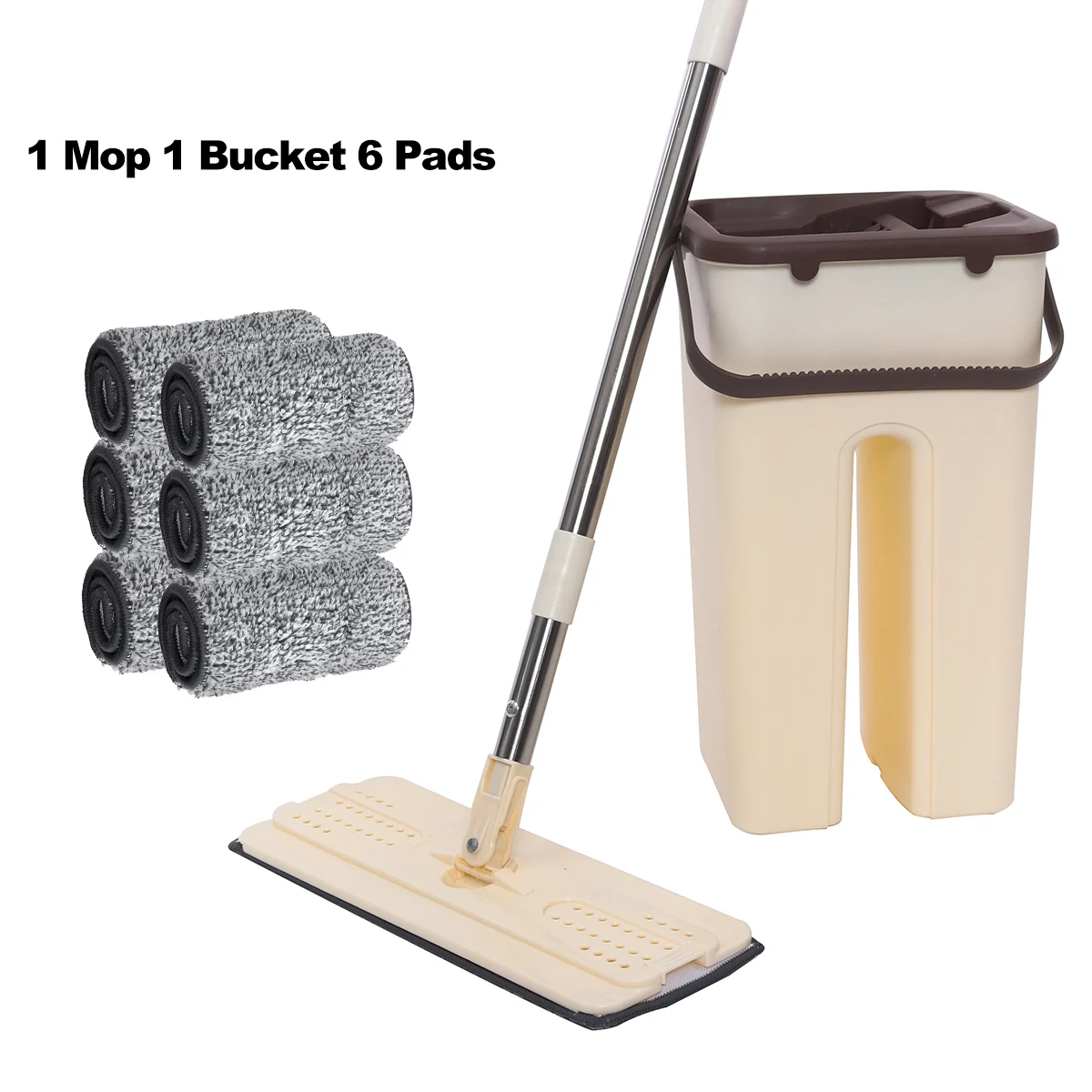 1 Mop 1 Bucket 6 Pad Плоская Швабра+ ведро+ подушечки для мытья пола без ручного отжима, мокрая сухая Швабра для домашнего использования, кухонные швабры для пола - Цвет: 1 Mop 1 Bucket 6 Pad