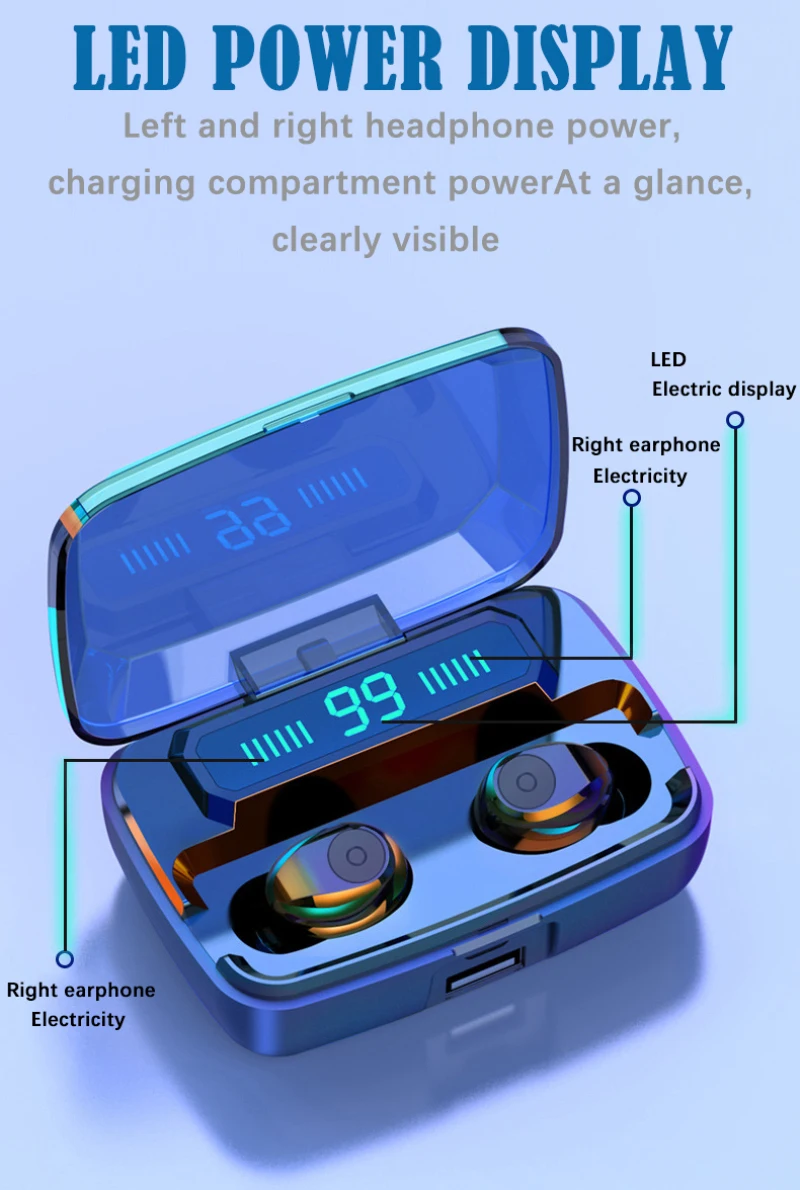 F9 Bluetooth 5.0 Headset TWS Earphones 3500MAH Capacity Twins Earbuds 5D Stereo Headphones Comfortable Sports Earphones