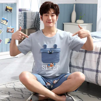 

yidanna men pajamas set animal print sleepwear plus size nightwear short sleeved male sleep clothing cotton nighties summer