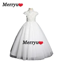 Kids Pageant Evening Gowns Lace Appliques Ball Gown Flower Girl Dresses For Weddings First Communion Dresses For Girls