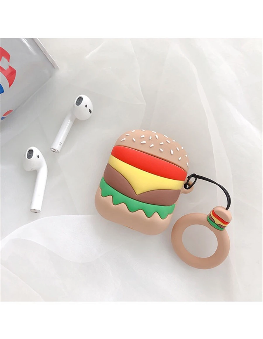 EJT1-7 Для AirPods чехол 3D Симпатичные печенье Cola гамбургер наушники чехол s для Apple Airpods 2 забавные защитную крышку чехол для телефона с кольцевым ремень - Цвет: EJT1-7