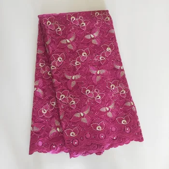 

Rose Embroidered African Lace Fabric With Pearl 5Yards Quality French Mesh Tull Lace Fabric 2019 Nigerian Lace For Wedding YM121
