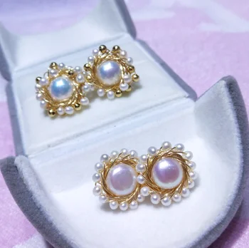 

super light handmade winding 10-11mm natural fresh water pearl earring Bird's Nest earring 925 silver needle